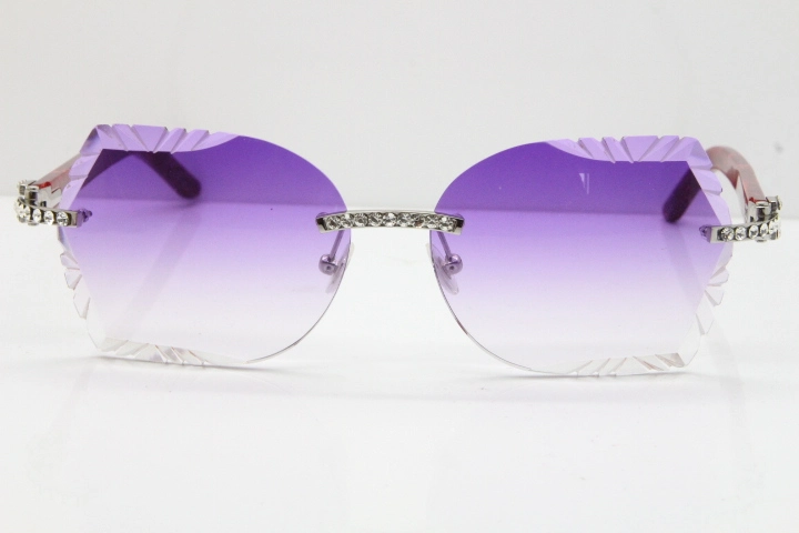 Cartier Rimless T8200762 Big Diamond Marble Red Aztec Arms Sunglasses In Gold Purple Lens