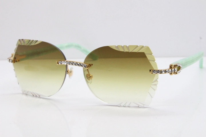 Cartier Rimless T8200762 Big Diamond Marble Green Aztec Arms Sunglasses In Gold Pink Lens