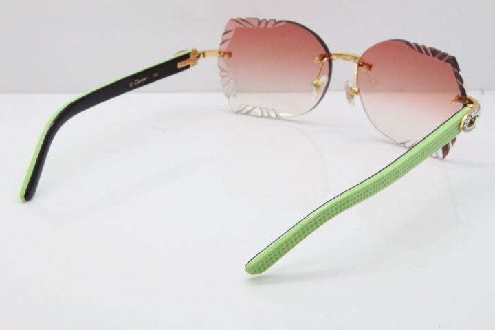 Cartier Rimless T8200762 Big Diamond Black Inside Green Aztec Arms Sunglasses In Gold Pink Lens