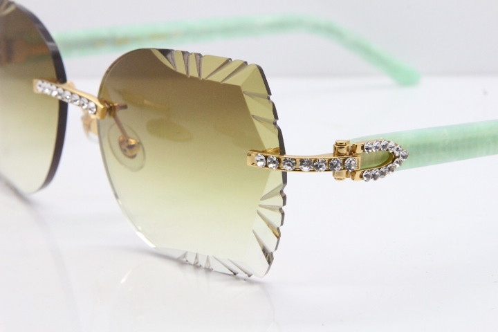 Cartier Rimless T8200762 Big Diamond Marble Green Aztec Arms Sunglasses In Gold Pink Lens