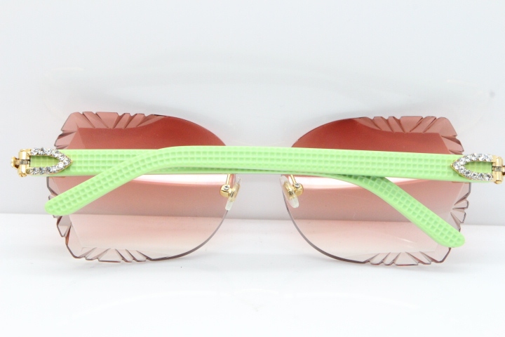 Cartier Rimless T8200762 Big Diamond Black Inside Green Aztec Arms Sunglasses In Gold Pink Lens