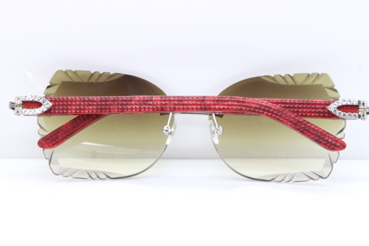 Cartier Rimless T8200762 Big Diamond Marble Red Aztec Arms Sunglasses In Gold Brown Lens