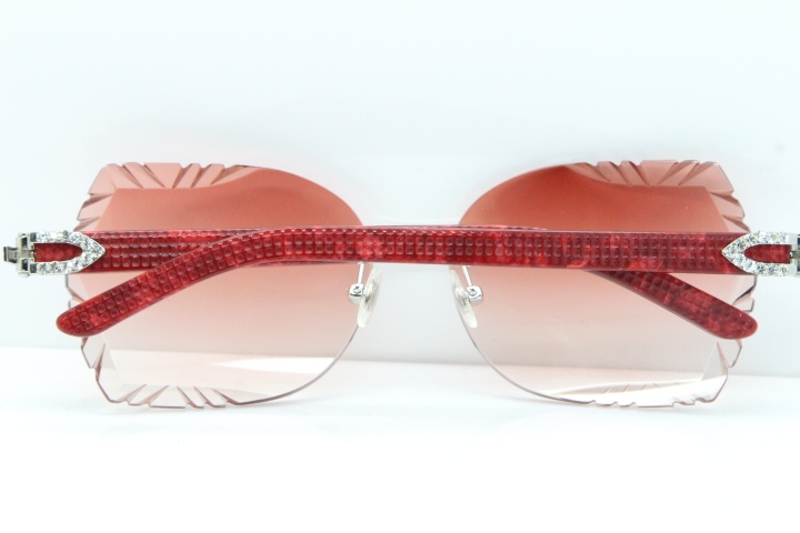 Cartier Rimless T8200762 Big Diamond Marble Red Aztec Arms Sunglasses In Gold Pink Lens