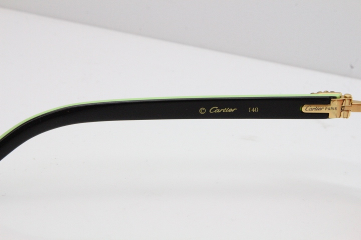 Cartier Rimless T8200762 Big Diamond Black Inside Green Aztec Arms Sunglasses In Gold Pink Lens