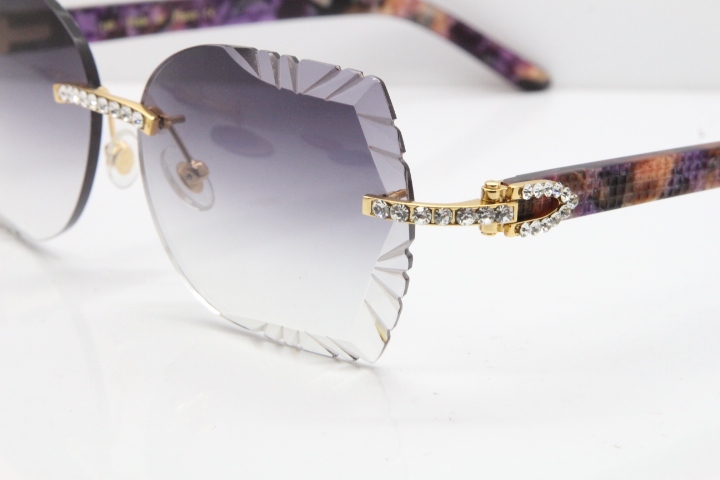 Cartier Rimless T8200762 Big Diamond Purple Aztec Arms Sunglasses In Gold Gray Lens