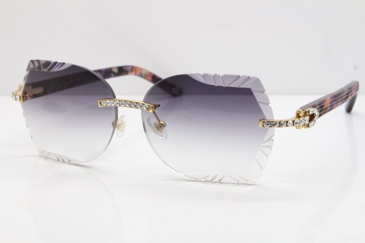 Cartier Rimless T8200762 Big Diamond Purple Aztec Arms Sunglasses In Gold Gray Lens