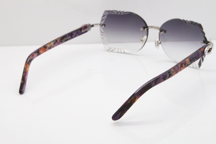 Cartier Rimless T8200762 Big Diamond Purple Aztec Arms Sunglasses In Gold Gray Lens