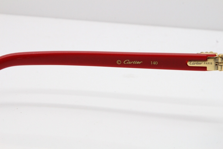 Cartier Rimless T8200762 Big Diamond Red Aztec Arms Sunglasses In Gold Blue Lens