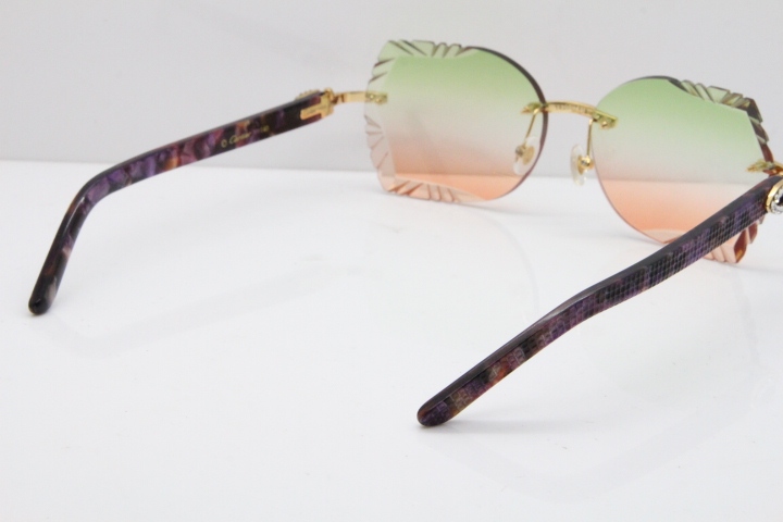 Cartier Rimless T8200762 Big Diamond Purple Aztec Arms Sunglasses In Gold Green Brown Lens