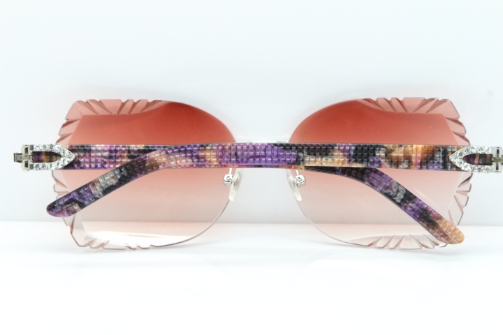 Cartier Rimless T8200762 Big Diamond Purple Aztec Arms Sunglasses In Gold Pink Lens