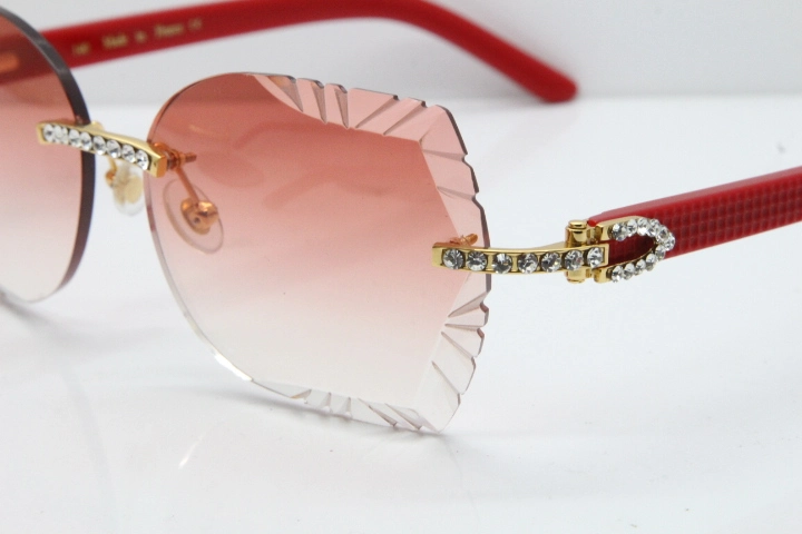 Cartier Rimless T8200762 Big Diamond Red Aztec Arms Sunglasses In Gold Pink Lens