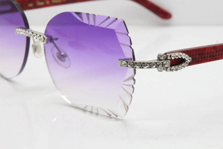 Cartier Rimless T8200762 Big Diamond Marble Red Aztec Arms Sunglasses In Gold Purple Lens