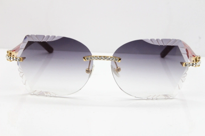 Cartier Rimless T8200762 Big Diamond Marble Red Aztec Arms Sunglasses In Gold Gray Lens