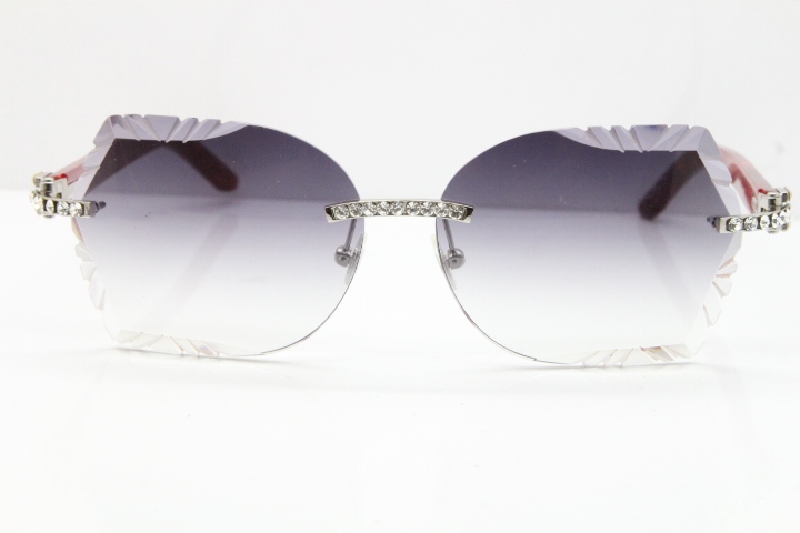 Cartier Rimless T8200762 Big Diamond Marble Red Aztec Arms Sunglasses In Gold Gray Lens