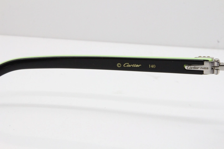 Cartier Rimless T8200762 Big Diamond Black Inside Green Aztec Arms Sunglasses In Gold Gray Lens 