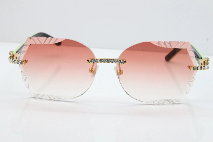 Cartier Rimless T8200762 Big Diamond Black Inside Green Aztec Arms Sunglasses In Gold Pink Lens