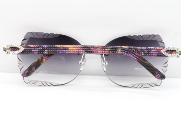Cartier Rimless T8200762 Big Diamond Purple Aztec Arms Sunglasses In Gold Gray Lens