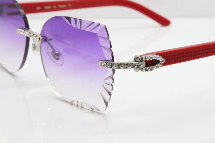 Cartier Rimless T8200762 Big Diamond Red Aztec Arms Sunglasses In Gold Purple Lens