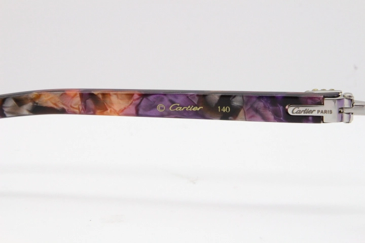 Cartier Rimless T8200762 Big Diamond Purple Aztec Arms Sunglasses In Gold Purple Lens