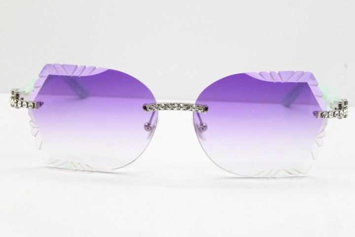 Cartier Rimless T8200762 Big Diamond Marble Green Aztec Arms Sunglasses In Gold Purple Lens
