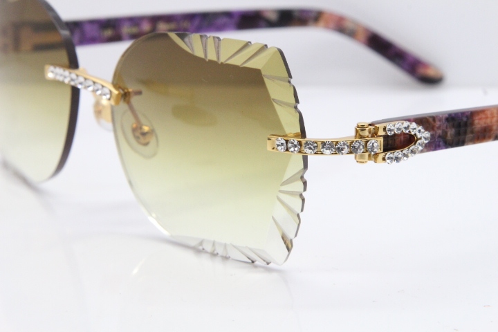 Cartier Rimless T8200762 Big Diamond Purple Aztec Arms Sunglasses In Gold Brown Lens