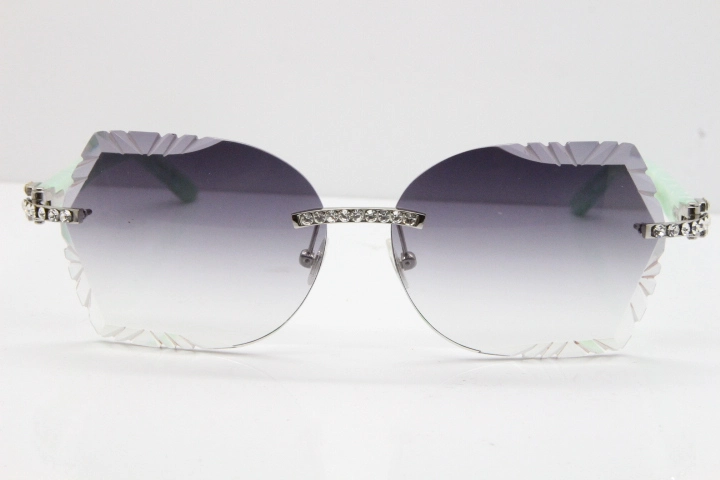 Cartier Rimless T8200762 Big Diamond Marble Green Aztec Arms Sunglasses In Gold Gray Lens