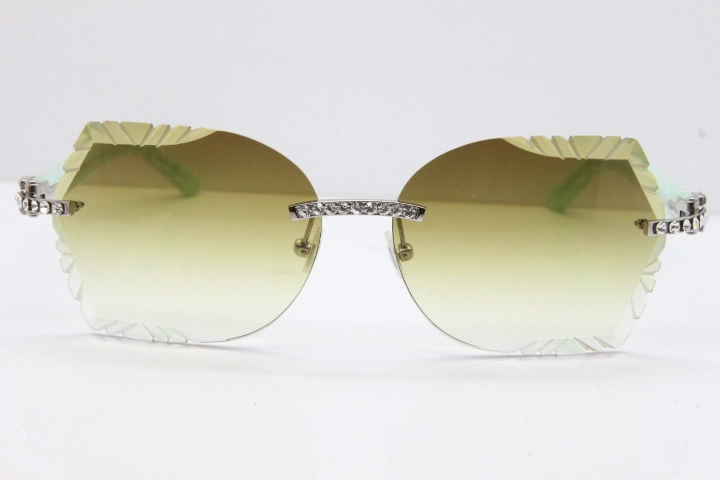 Cartier Rimless T8200762 Big Diamond Marble Green Aztec Arms Sunglasses In Gold Pink Lens