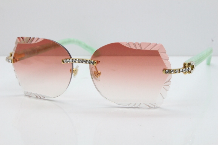 Cartier Rimless T8200762 Big Diamond Marble Green Aztec Arms Sunglasses In Gold Pink Lens