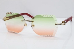 Cartier Rimless T8200762 Big Diamond Marble Red Aztec Arms Sunglasses In Gold Green Brown Lens