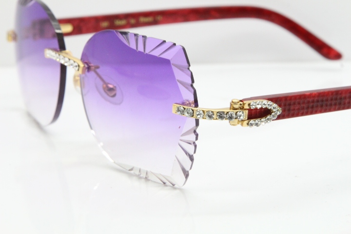 Cartier Rimless T8200762 Big Diamond Marble Red Aztec Arms Sunglasses In Gold Purple Lens