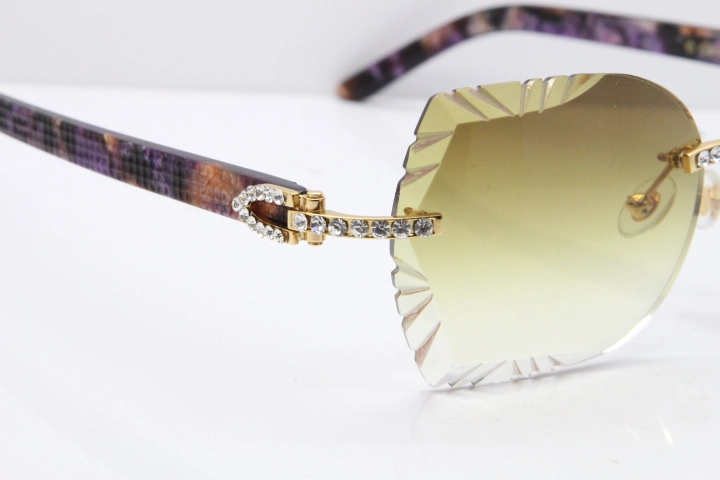 Cartier Rimless T8200762 Big Diamond Purple Aztec Arms Sunglasses In Gold Brown Lens