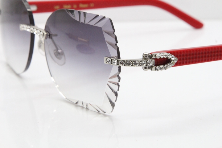 Cartier Rimless T8200762 Big Diamond Red Aztec Arms Sunglasses In Gold Gray Lens