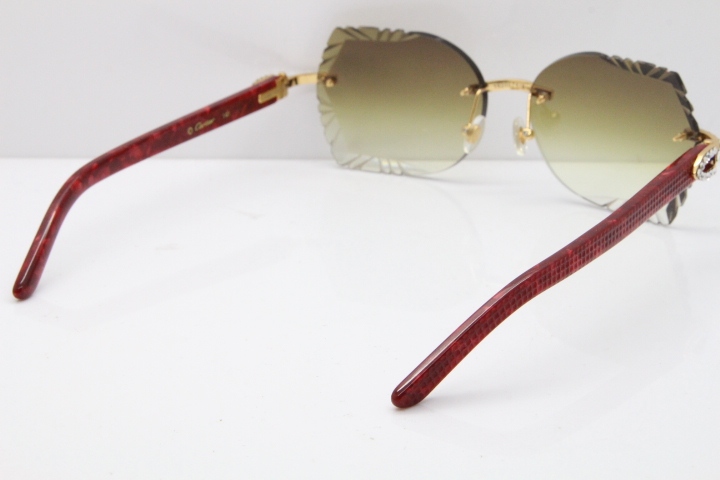 Cartier Rimless T8200762 Big Diamond Marble Red Aztec Arms Sunglasses In Gold Brown Lens