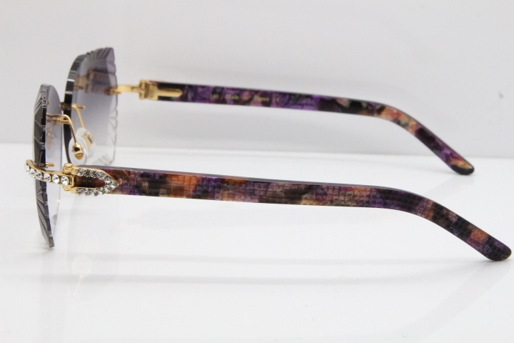 Cartier Rimless T8200762 Big Diamond Purple Aztec Arms Sunglasses In Gold Gray Lens