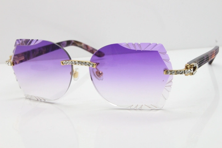 Cartier Rimless T8200762 Big Diamond Purple Aztec Arms Sunglasses In Gold Purple Lens