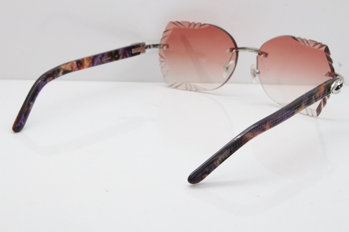 Cartier Rimless T8200762 Big Diamond Purple Aztec Arms Sunglasses In Gold Pink Lens