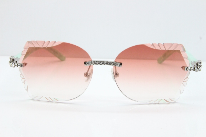 Cartier Rimless T8200762 Big Diamond Marble Green Aztec Arms Sunglasses In Gold Pink Lens