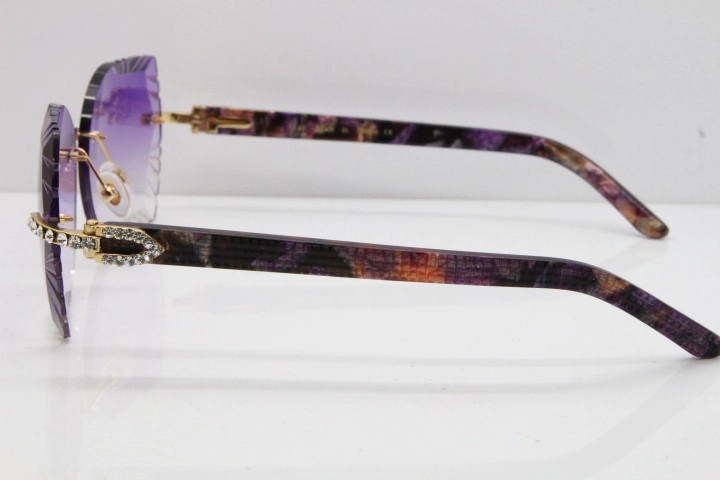 Cartier Rimless T8200762 Big Diamond Purple Aztec Arms Sunglasses In Gold Purple Lens