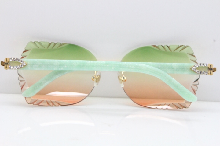 Cartier Rimless T8200762 Big Diamond Marble Green Aztec Arms Sunglasses In Gold Green Brown Lens