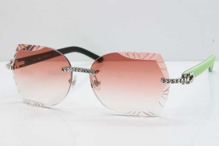 Cartier Rimless T8200762 Big Diamond Black Inside Green Aztec Arms Sunglasses In Gold Pink Lens