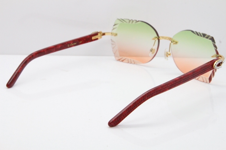 Cartier Rimless T8200762 Big Diamond Marble Red Aztec Arms Sunglasses In Gold Green Brown Lens