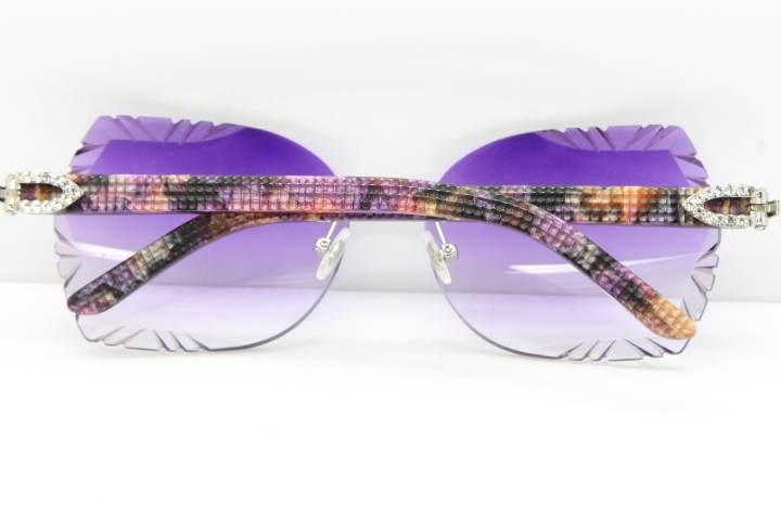 Cartier Rimless T8200762 Big Diamond Purple Aztec Arms Sunglasses In Gold Purple Lens