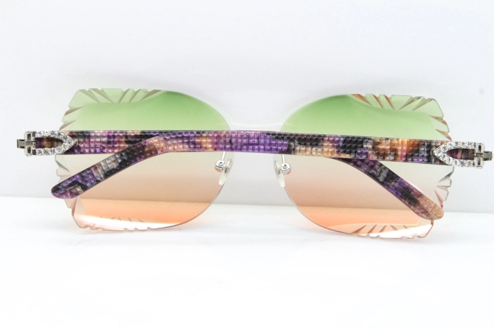 Cartier Rimless T8200762 Big Diamond Purple Aztec Arms Sunglasses In Gold Green Brown Lens