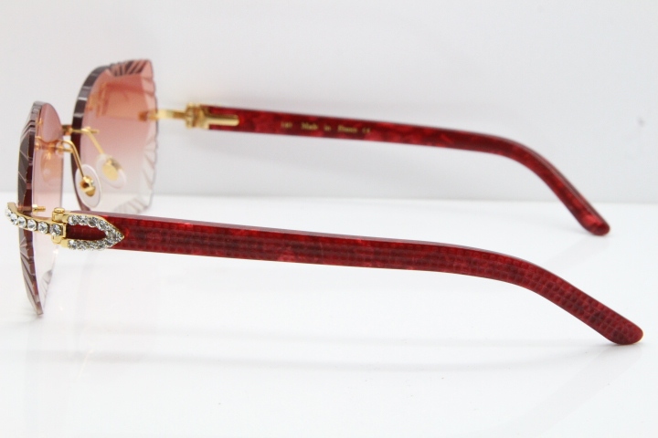 Cartier Rimless T8200762 Big Diamond Marble Red Aztec Arms Sunglasses In Gold Pink Lens