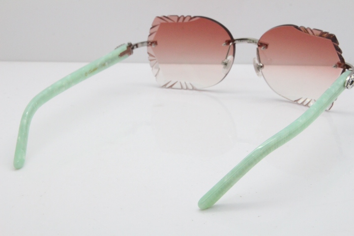 Cartier Rimless T8200762 Big Diamond Marble Green Aztec Arms Sunglasses In Gold Pink Lens