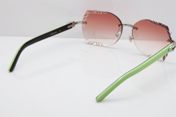 Cartier Rimless T8200762 Big Diamond Black Inside Green Aztec Arms Sunglasses In Gold Pink Lens