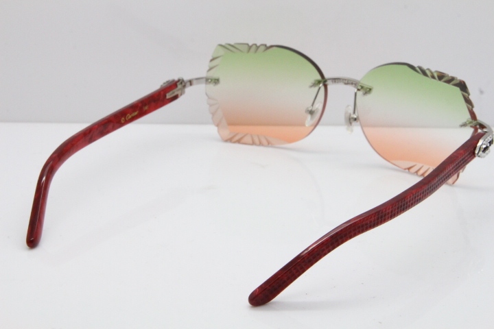 Cartier Rimless T8200762 Big Diamond Marble Red Aztec Arms Sunglasses In Gold Green Brown Lens