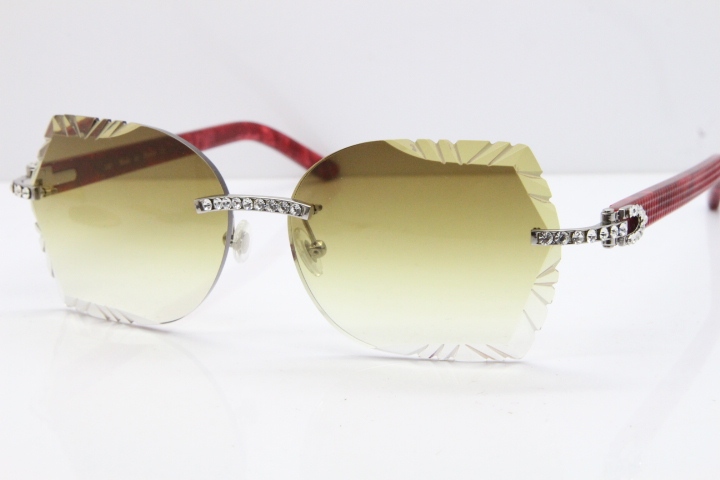 Cartier Rimless T8200762 Big Diamond Marble Red Aztec Arms Sunglasses In Gold Brown Lens