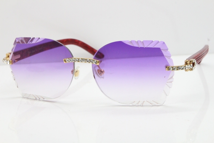 Cartier Rimless T8200762 Big Diamond Marble Red Aztec Arms Sunglasses In Gold Purple Lens