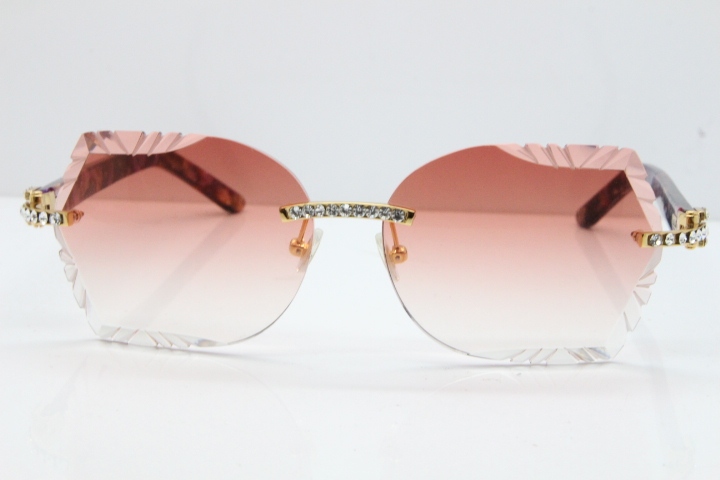 Cartier Rimless T8200762 Big Diamond Purple Aztec Arms Sunglasses In Gold Pink Lens